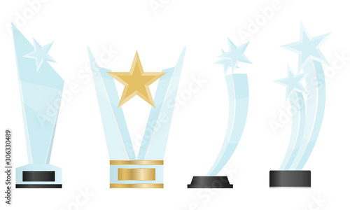 Glass trophy realistic concept with champion and leadership symbols. Realistic Blank Vector Acrylic Glass Trophy Award