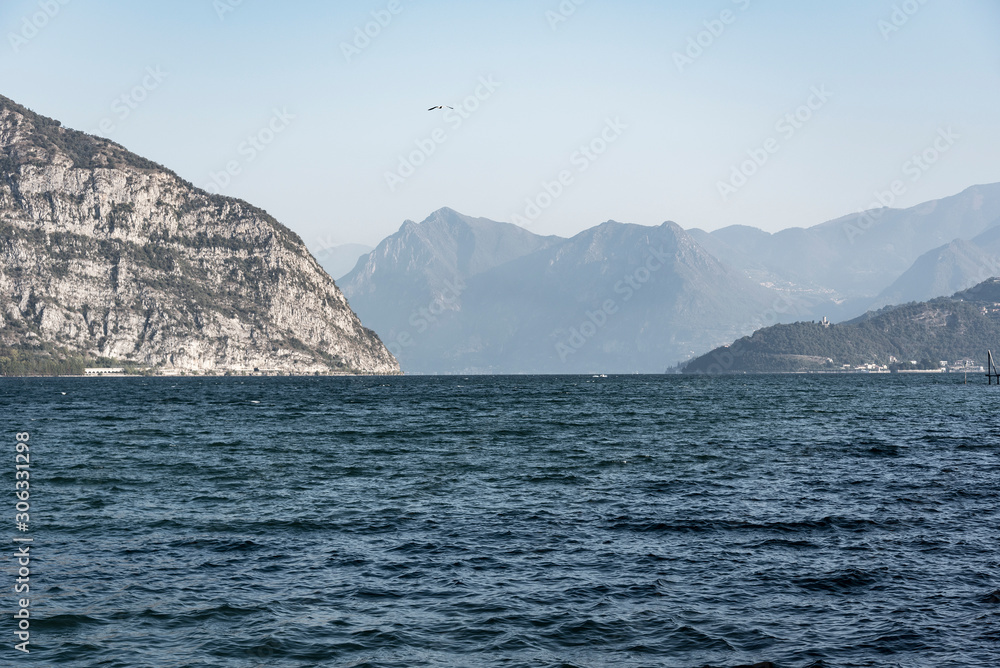 Iseo lake in nice and clear day, Italy.