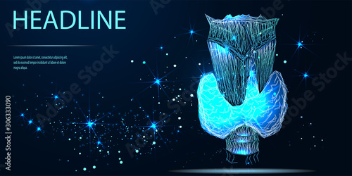 Human thyroid gland. Vector low poly wireframe. Futuristic medicine research therapy health analysis laboratory illustration. Headline