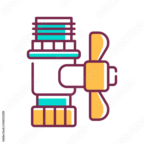 Valve color line icon. Device that regulates, directs or controls the flow of a fluid by opening, closing, or partially obstructing various passageways.Pictogram for web page, mobile app.