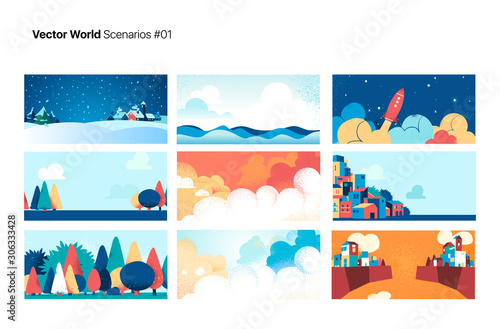 Collection of cute cartoon backgrounds - Vector