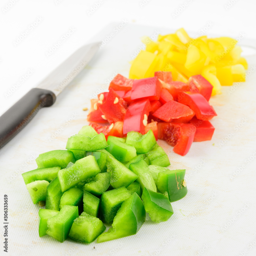 Sliced sweet pepper, bell pepper on white background Sliced sweet pepper, bell pepper on white background