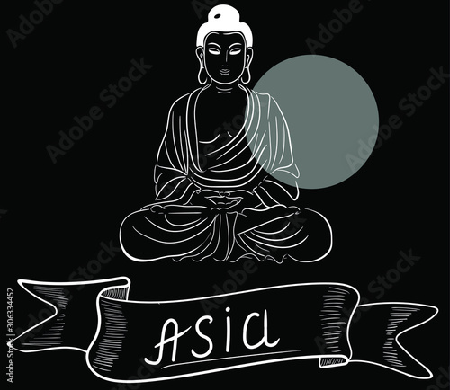 illustration of buddha in lotos pose on black  background. Concept for print, logo, cards, banner