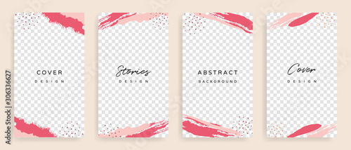 Social media stories and post creative Vector set. Background template with copy space for text and images design by abstract colored shapes, line arts , Tropical leaves warm color of the earth tone