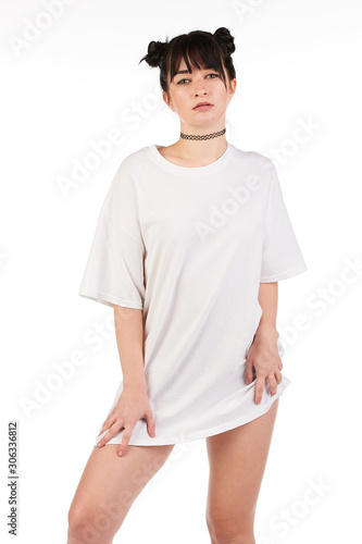 Blank t-shirt mock-up - Cool streetwear fashion girl ready for your design