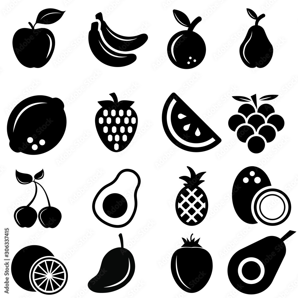 Fototapeta fruits vector icon set. vitamin illustration sign collection. tropical symbol or logo.