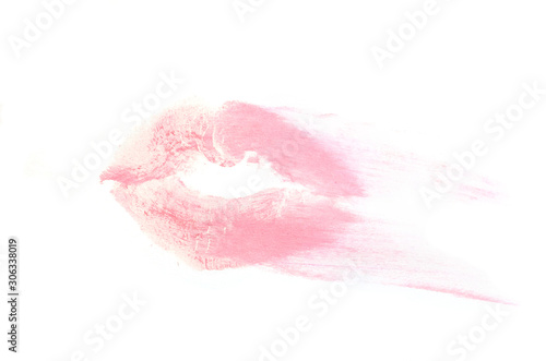 smudged print parted lips in lipstick isolated on white background