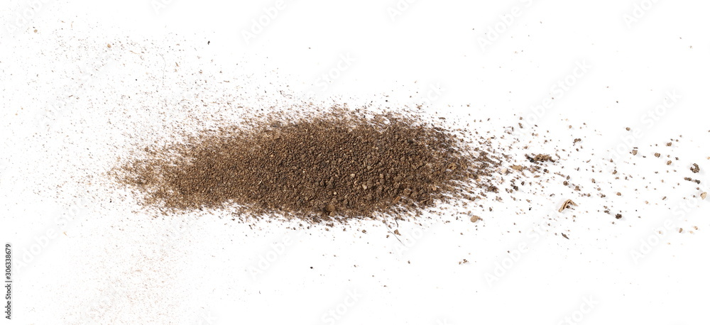Dirt, soil isolated on white background, top view Dirt, soil isolated on white background, top view