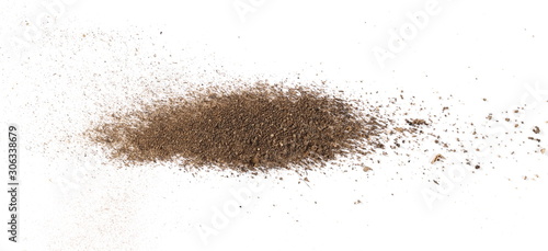 Dirt, soil isolated on white background, top view