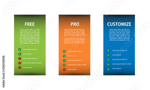 Select product options for ordering. Three web boxes for your content and customization. Vector graphic.