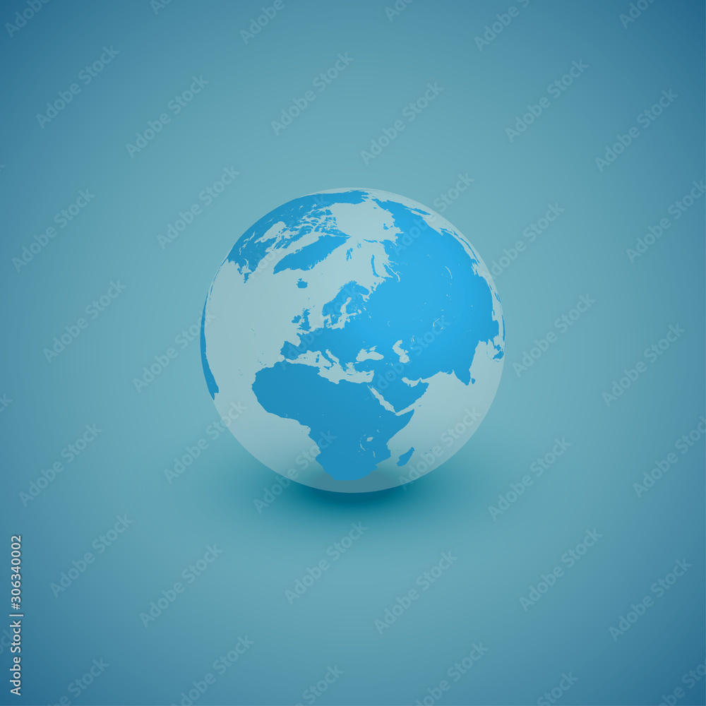 Light world globe map on blue background, vector illustration