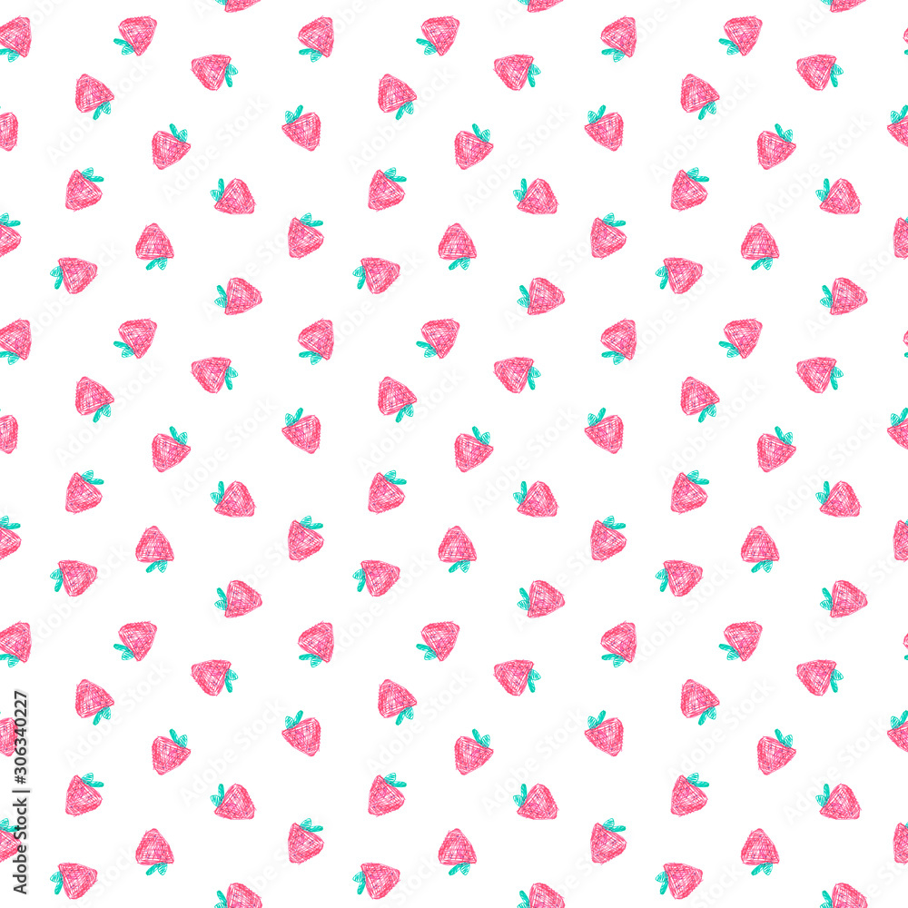 Seamless strawberry pattern on white background. Children's drawing. Seamless strawberry pattern on white background. Children's drawing.