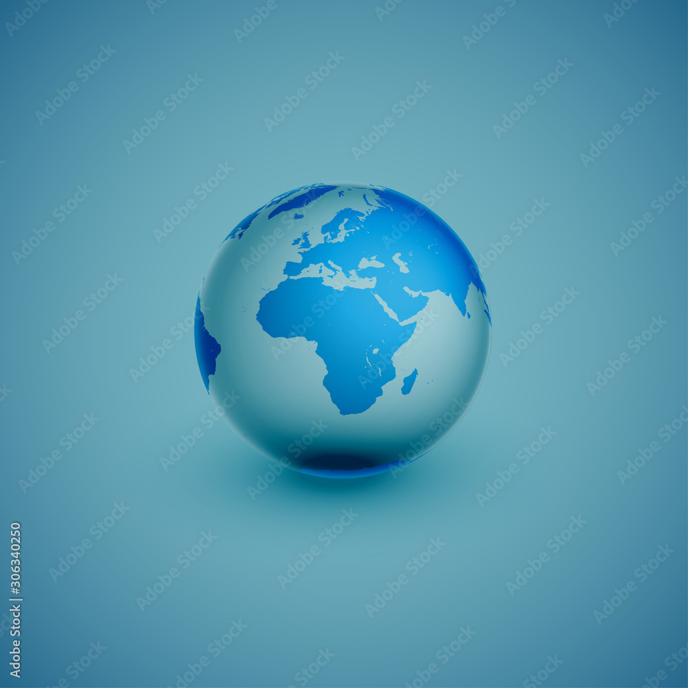 Light world globe map on blue background, vector illustration