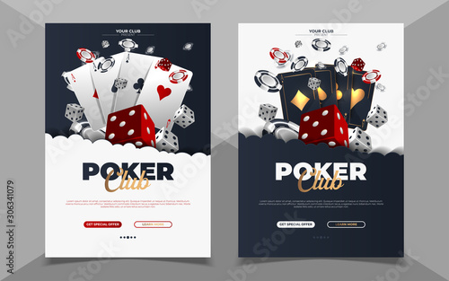 Poker Casino Banner Set with Cards and Chips. Vector illustration photo