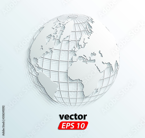 world globe 3d white relief