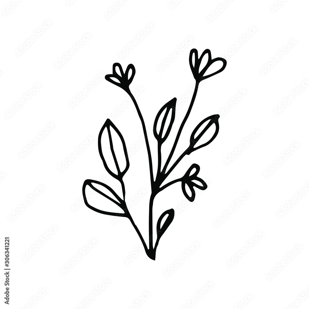 Fototapeta Hand drawn creative flower. White background. Ink doodle illustration. Hand-drawn vintage, minimalistic black flower. Beautiful vector illustration.