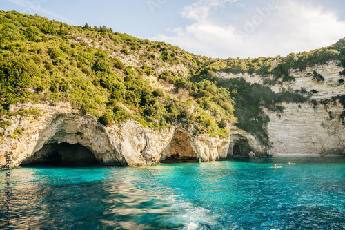Εκτύπωση καμβά September 2018, three giant caves in the coasline of Paxos