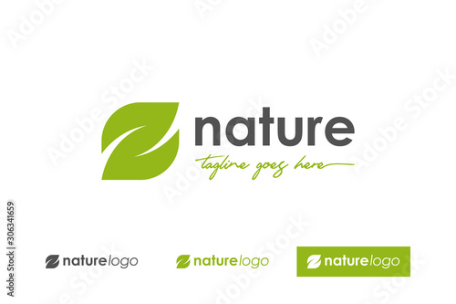 Green Nature Logo. Abstract Leaf symbol letter E and Z Vector Logo Design Template Element