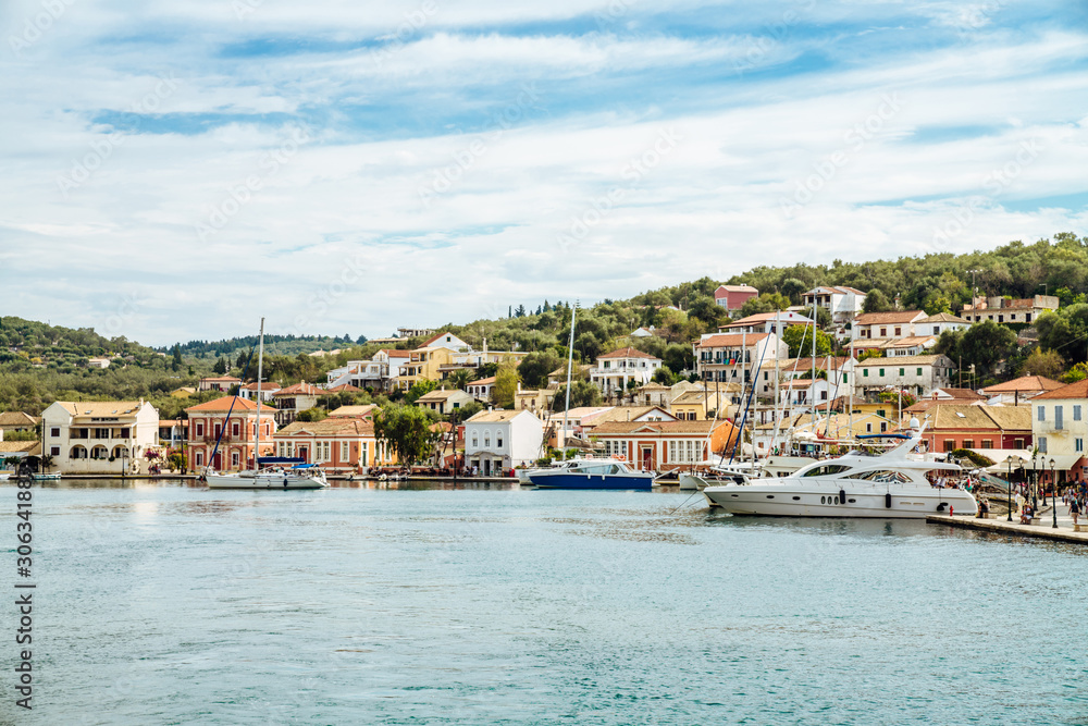 Greece 2018, the view of Gaios coastline, capital of Paxos island.