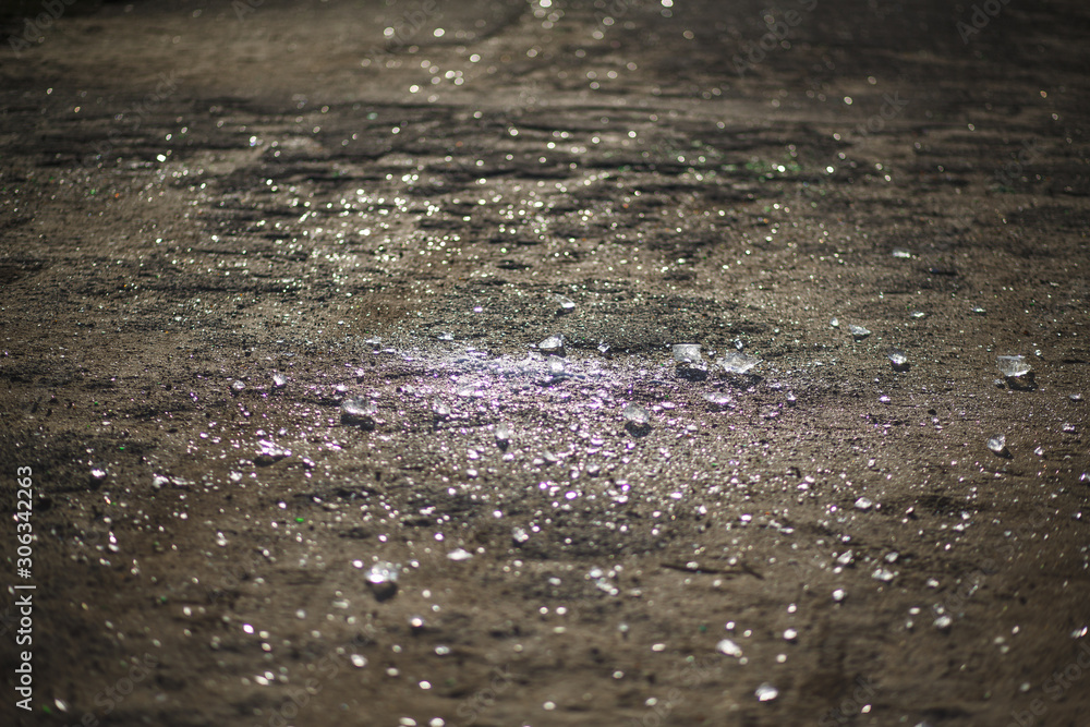 Transparent shards for glow and Shine in the sun. The first frost, cracked ice Transparent shards for glow and Shine in the sun. The first frost, cracked ice