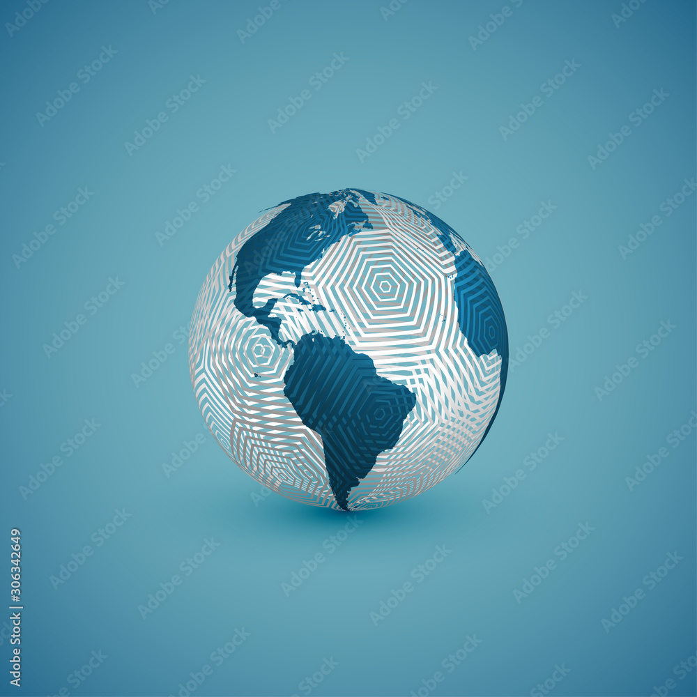 Blue globe map with pattern sphere, vector illustration