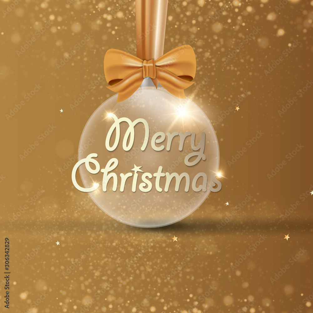 Gold Christmas ball with ribbon isolated on white background. Vector illustration. Gold Christmas ball with ribbon isolated on white background. Vector illustration.