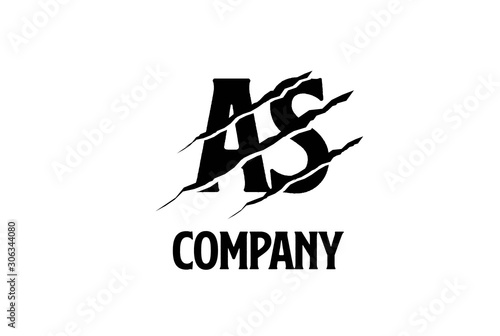 Black AS letter template logo design with scratch effect