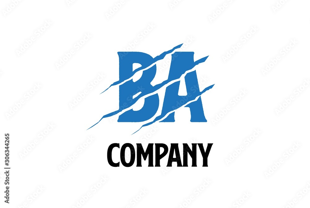 Blue BA letter template logo design with scratch effect