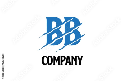 Blue BB letter template logo design with scratch effect