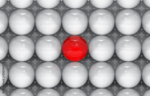 3d rendering. A Red leadership one surrounded by white sphere balls.