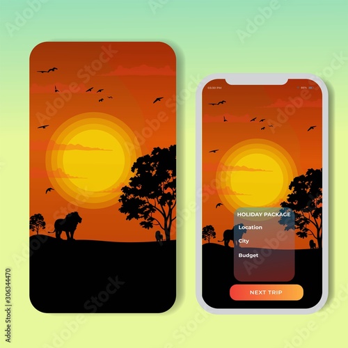 Vector banners set with polygonal landscape illustration. For Mobile aps, banner, horizontal header website, printed materials. Image Picture Background