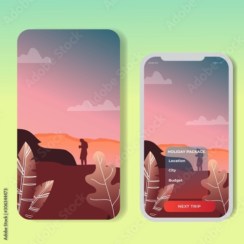 Vector banners set with polygonal landscape illustration. For Mobile aps, banner, horizontal header website, printed materials. Image Picture Background