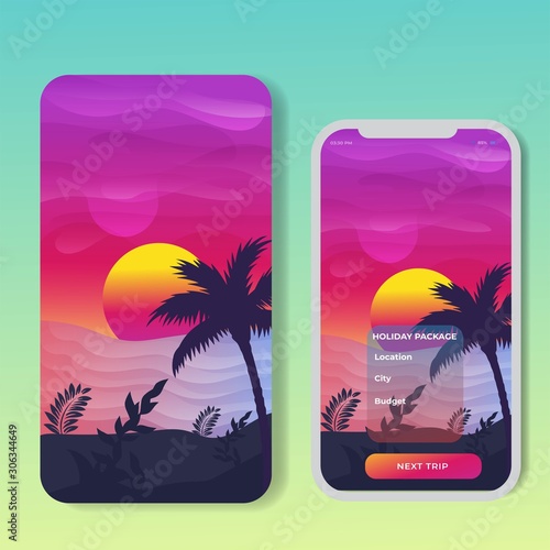 Vector banners set with polygonal landscape illustration. For Mobile aps, banner, horizontal header website, printed materials. Image Picture Background