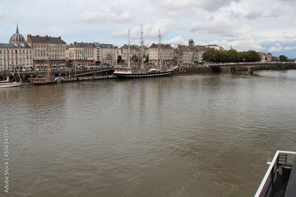 river loire and sailboat in nantes (france)