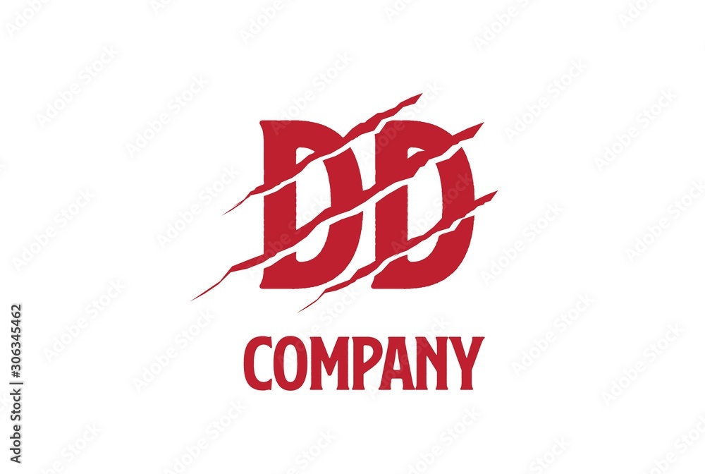 Red DD letter template logo design with scratch effect