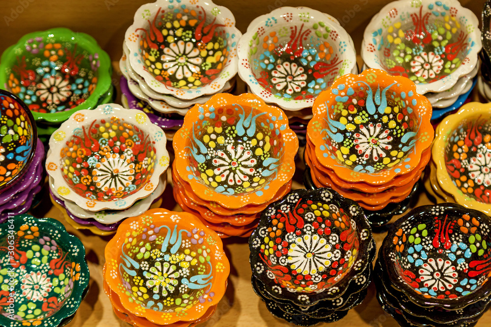 Brightly clay bowls with floral pattern Brightly clay bowls with floral pattern