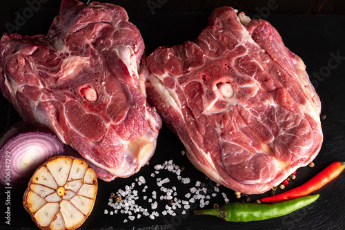 Wallpaper Mural Fresh meat lamb neck on a black stone plate. Torontodigital.ca