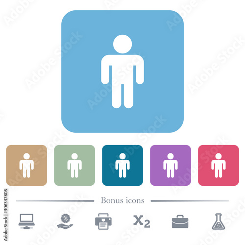 Male sign flat icons on color rounded square backgrounds