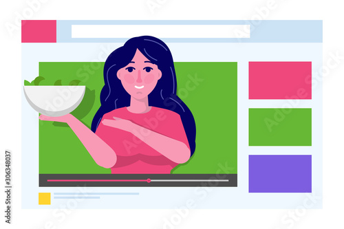 Video blogger, Video tutorials, web vlog,  blog online concept. People On Internet Video.  Tuber character. Vector illustration.