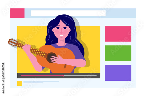 Video blogger, Video tutorials, web vlog,  blog online concept. People On Internet Video.  Tuber character. Vector illustration.
