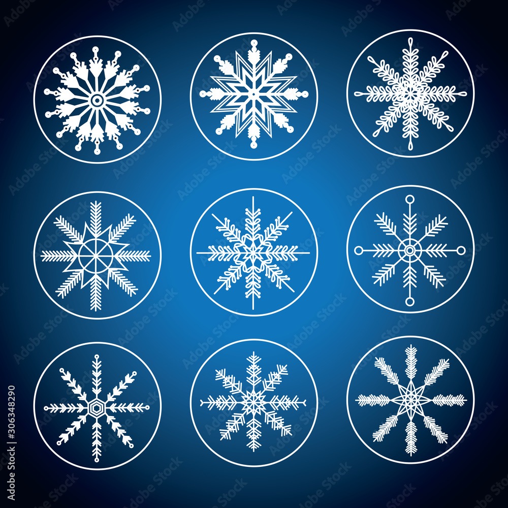White snowflakes on dark blue background White snowflakes on dark blue background