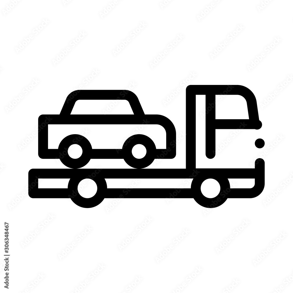 Truck Picks Up Car Icon Vector. Outline Truck Picks Up Car Sign. Isolated Contour Symbol Illustration Truck Picks Up Car Icon Vector. Outline Truck Picks Up Car Sign. Isolated Contour Symbol Illustration