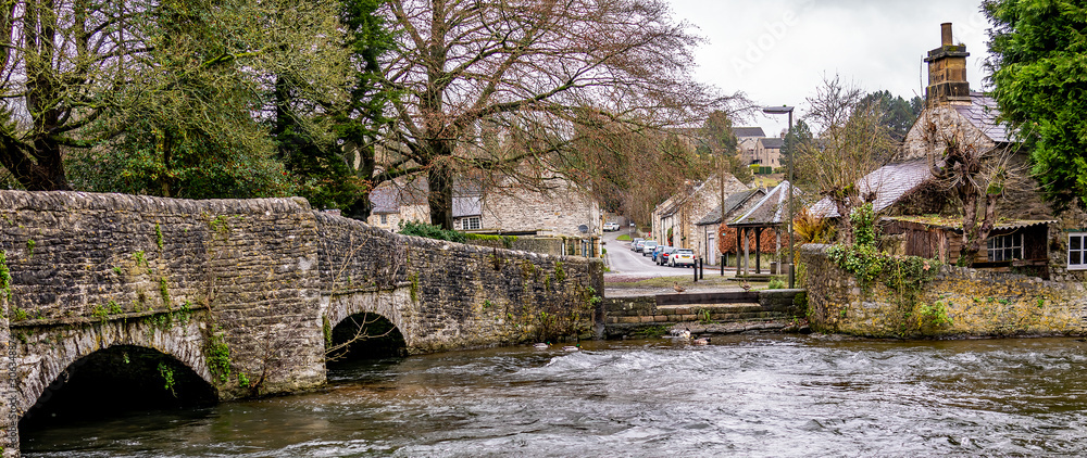 Sheepwash Bridge over the River Wye, Ashford in the Water, Derbyshire. Claimed to be the most photographed bridge in the UK