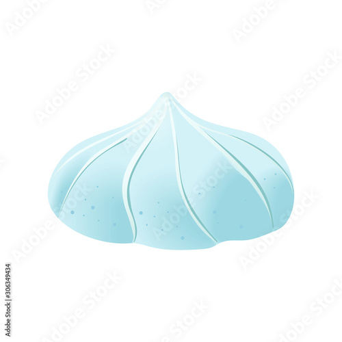 One blue marshmallow isolated on white background. Vector illustration. Confection,