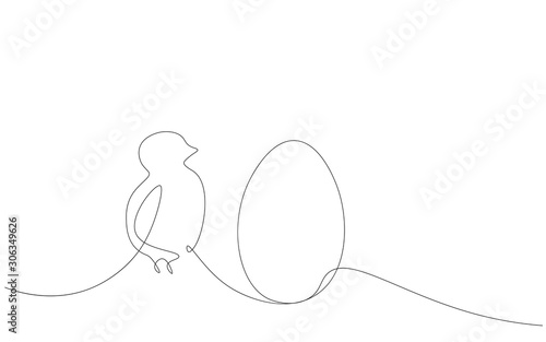 Easter background with egg chick line drawing, vector illustration