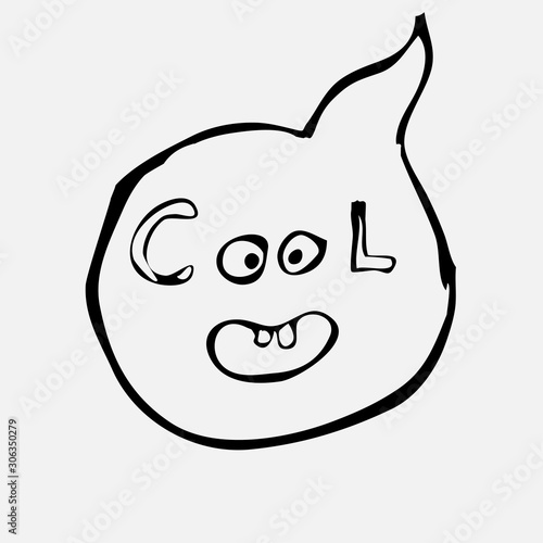 A strange clumsy ghost in the form of a dialog box that says cool. Cartoon style.