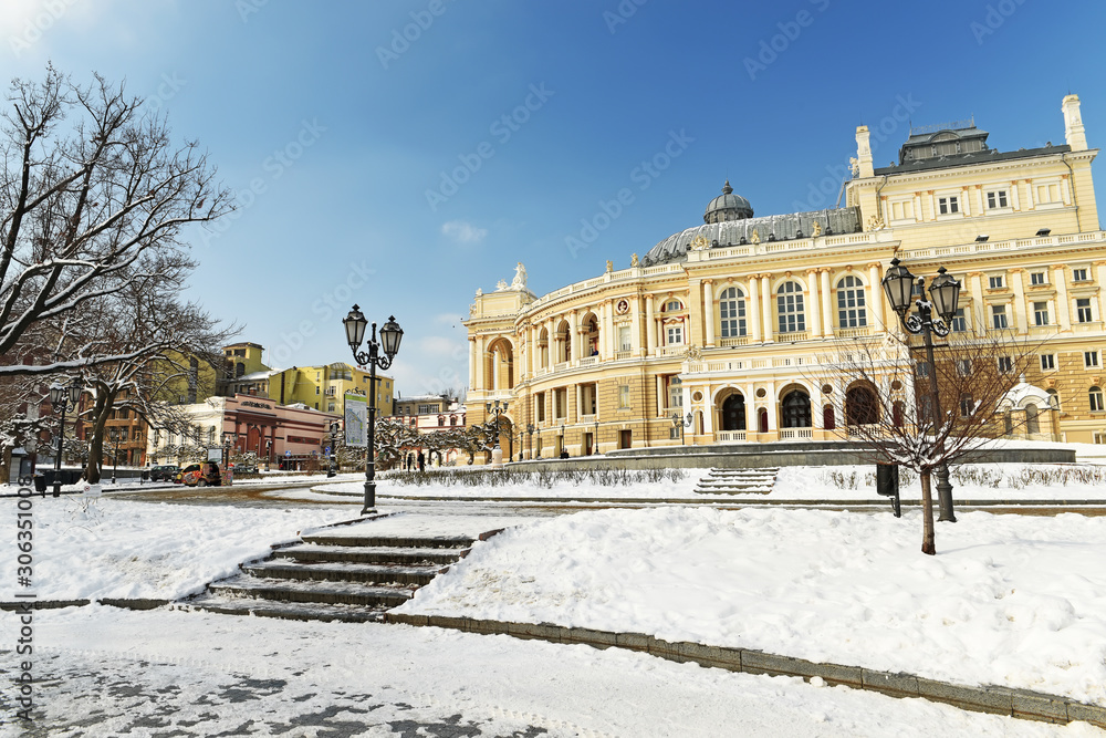 Opera and Ballet Theater on a winter sunny day. Odessa. Ukraine.
