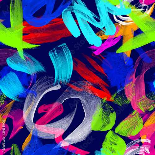 Multicolored splash watercolor seamless pattern. Brush strokes background. Colorful digital print. - illustration.