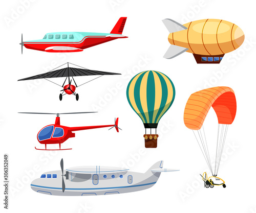 Air transport flat vector illustrations set