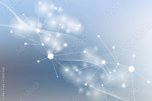 Molecular structure with connected lines with dots. Medical, technology, chemistry, science background. Vector illustration.